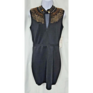 New WOW COUTURE GOLD LABEL Black Beaded Sexy Bodycon Dress Size Large